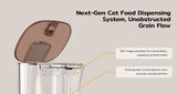 Next-Gen Cat Food Dispensing System, Unobstructed Grain Flow
120° mega chamber for mixed diets, keeping cat food intact
Food-grade curved silicone rotor ensures precise portion
Auto-reverse jam clearance, maintaining smooth delivery